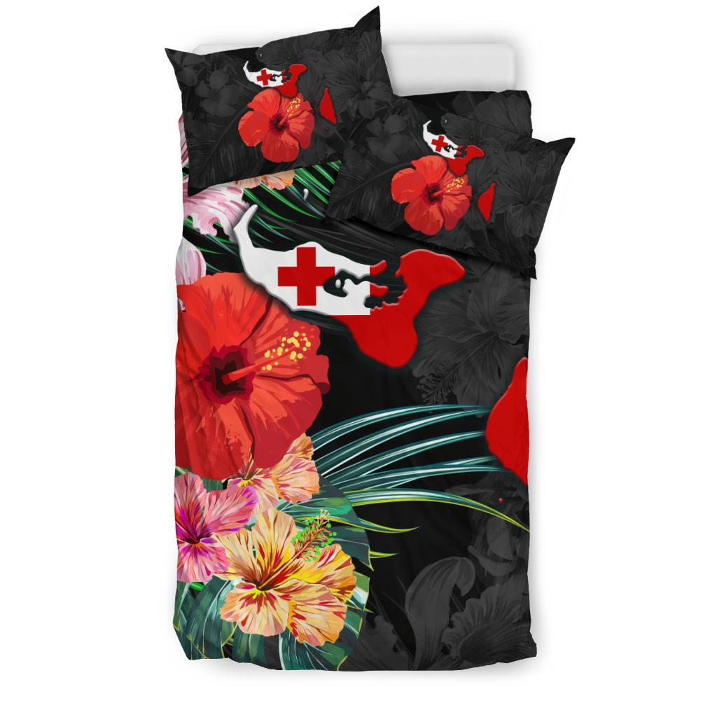 Tonga Map - Hibiscus Bedding Set - Vibe Hoodie Shop