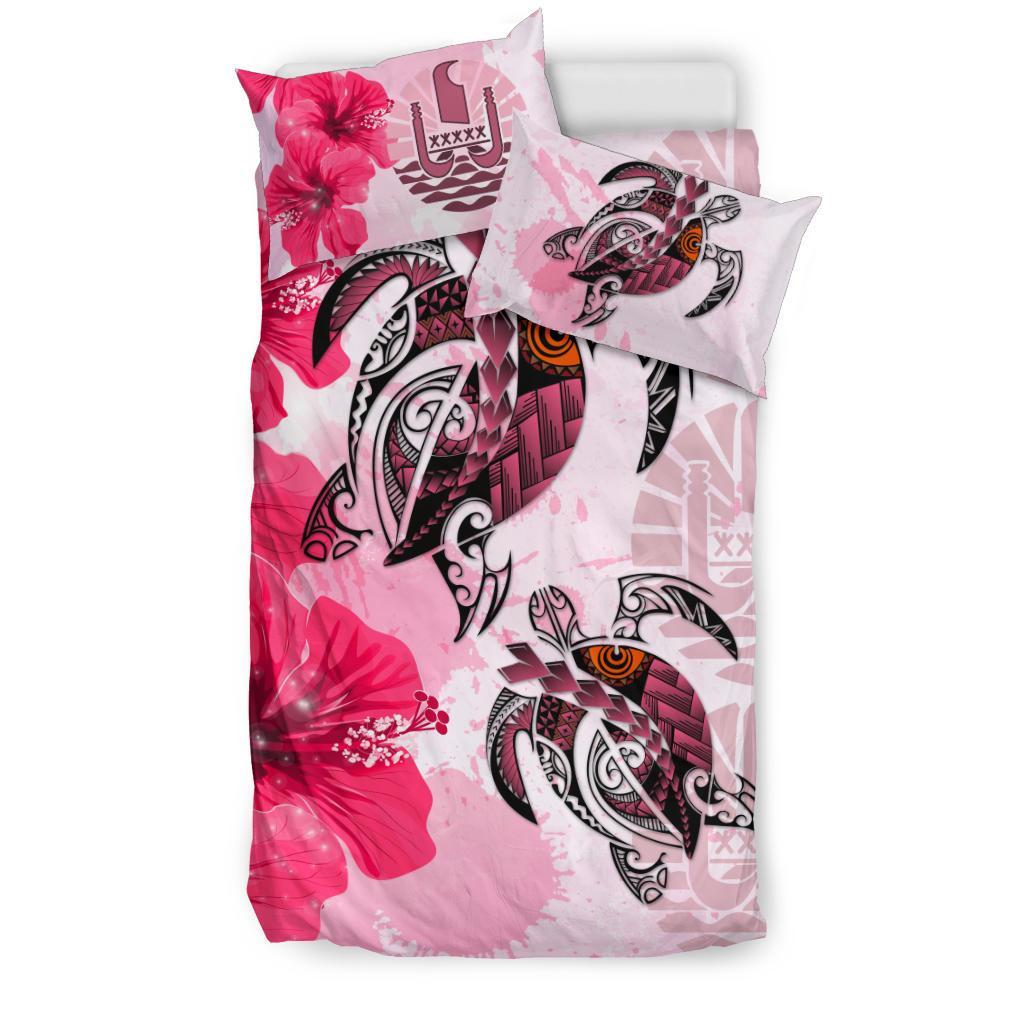 Tahiti Bedding Set - Polynesia Turtle Hibiscus Pink - Vibe Hoodie Shop