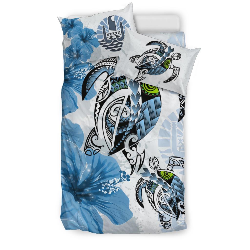 Tahiti Bedding Set - Polynesia Turtle Hibiscus Blue - Vibe Hoodie Shop