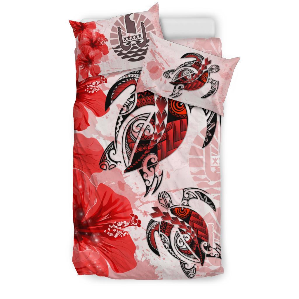 Tahiti Bedding Set - Polynesia Turtle Hibiscus Red - Vibe Hoodie Shop