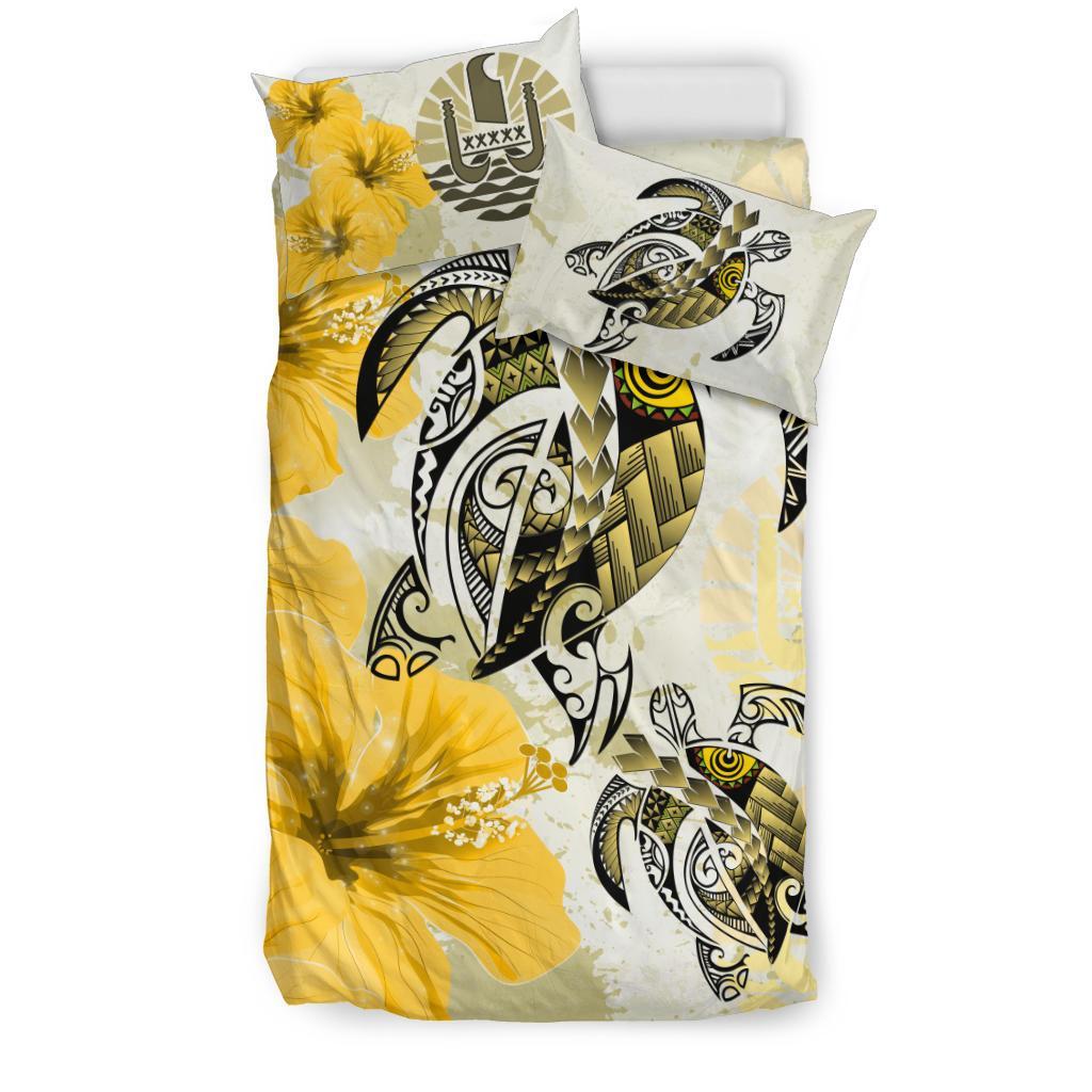 Tahiti Bedding Set - Polynesia Turtle Hibiscus Yellow - Vibe Hoodie Shop