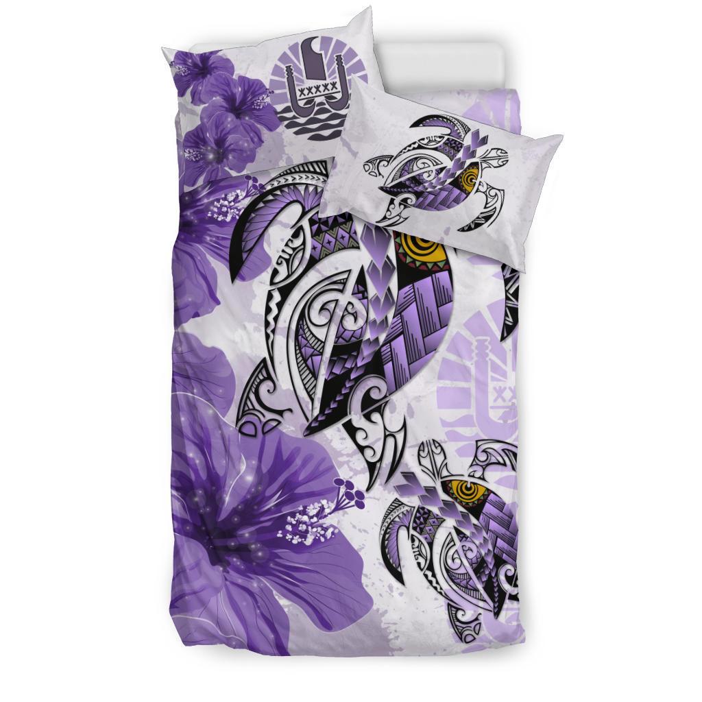 Tahiti Bedding Set - Polynesia Turtle Hibiscus Purple - Vibe Hoodie Shop