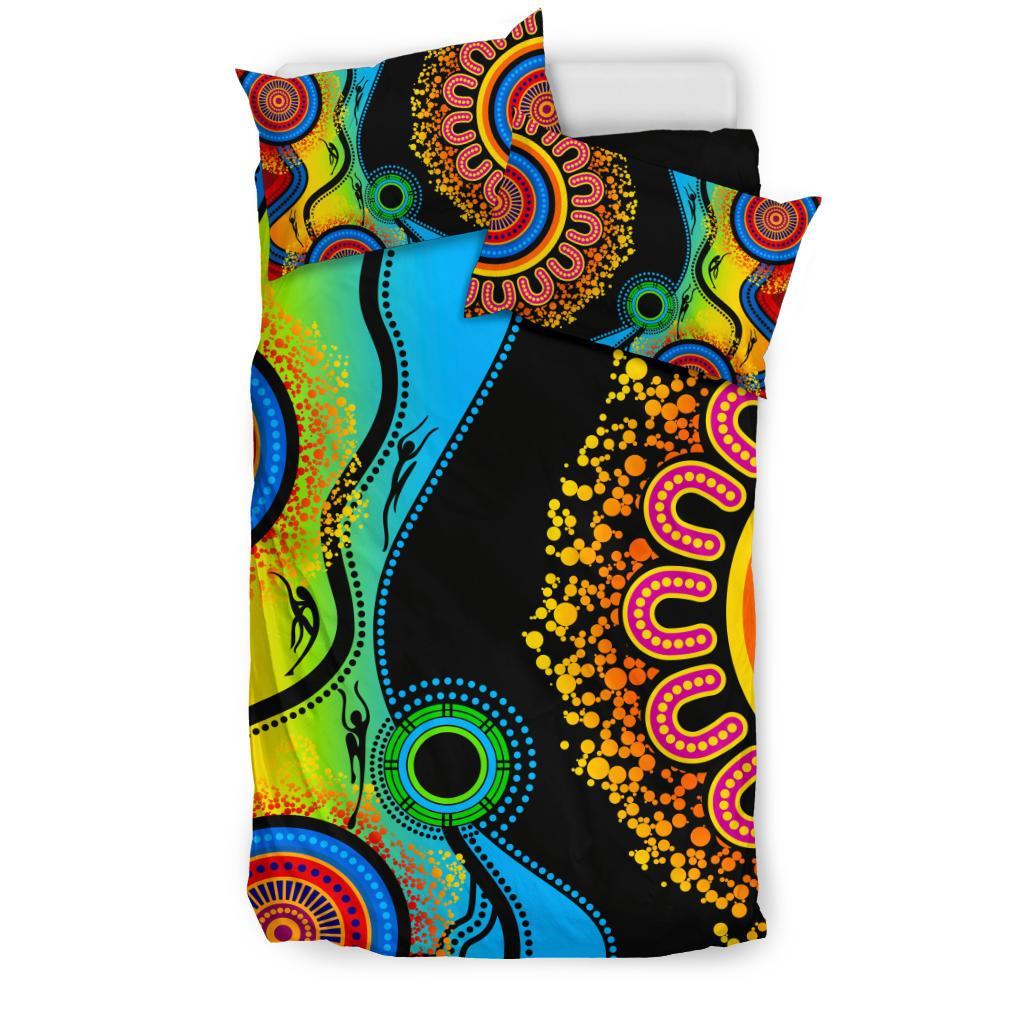 Aboriginal Bedding Set, Dot Painting Indigenous Circle Patterns Blue Dream - Vibe Hoodie Shop