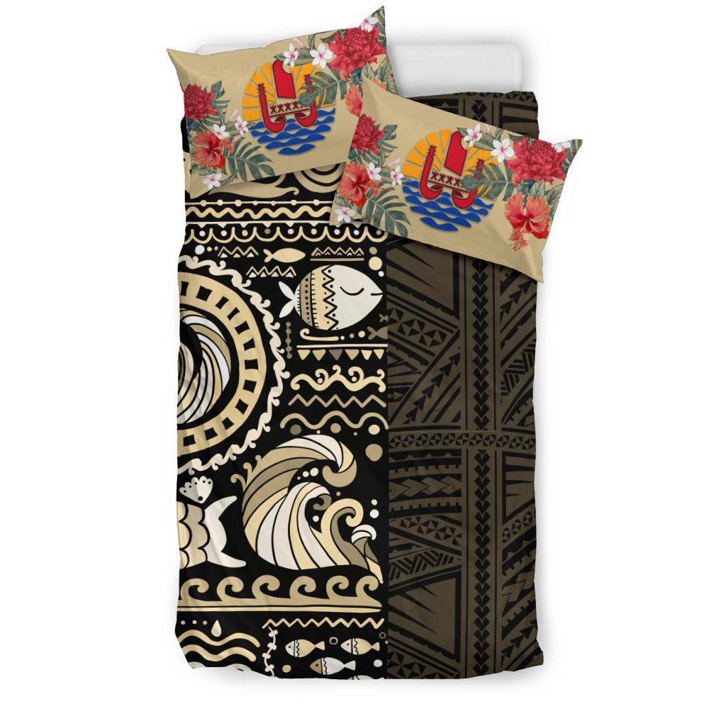 Tahiti Bedding Set - Gold Polynesian Hibiscus Tribal Style - Vibe Hoodie Shop