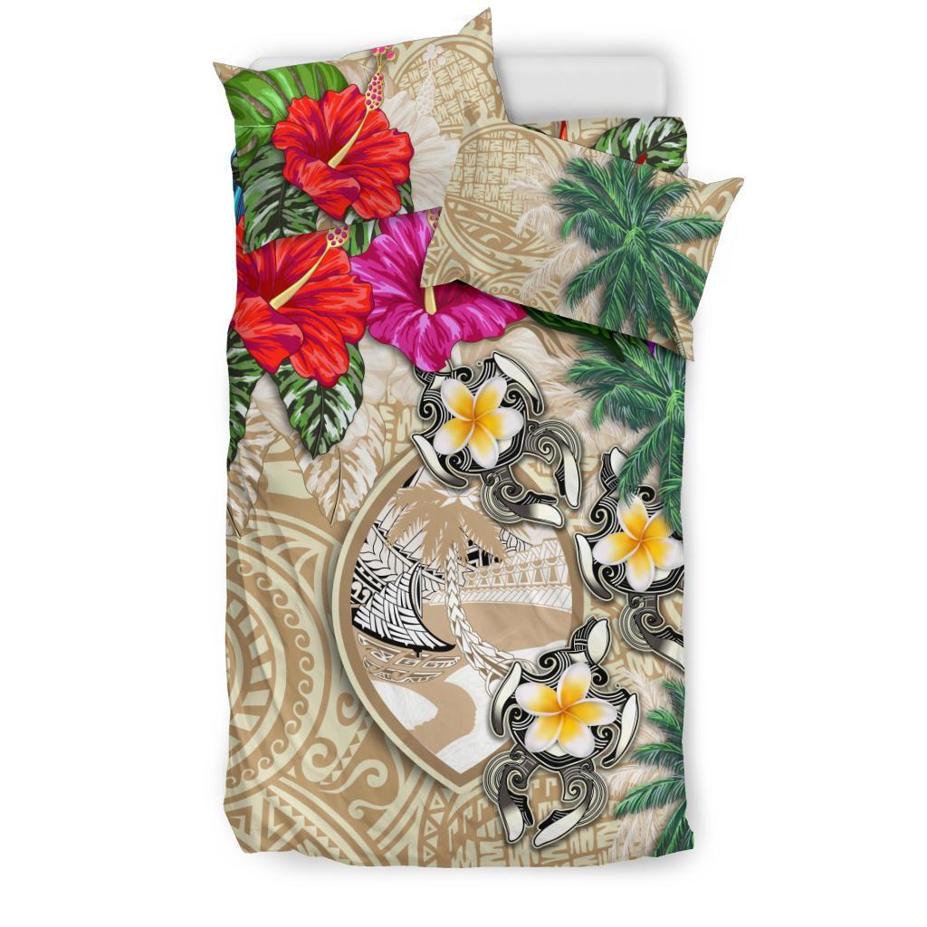 Guam Bedding Set - Hibiscus Turtle Tattoo Beige - Vibe Hoodie Shop