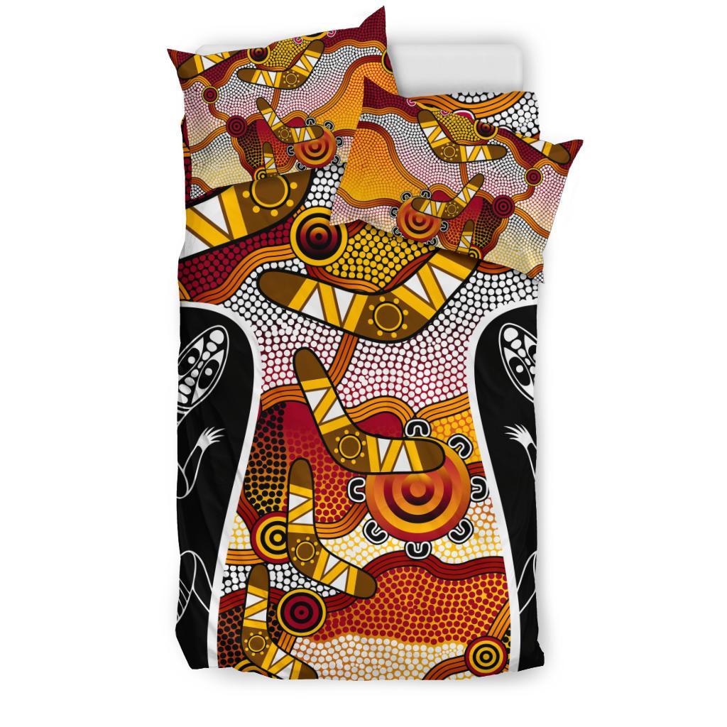 Aboriginal Bedding Set, Lizard Dot Painting Boomerang Patterns - Vibe Hoodie Shop