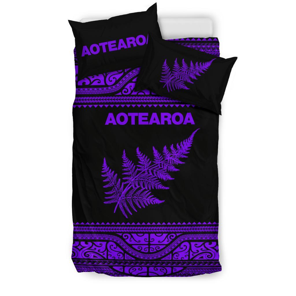 Aotearoa New Zealand Maori Bedding Set Silver Fern - Purple - Vibe Hoodie Shop