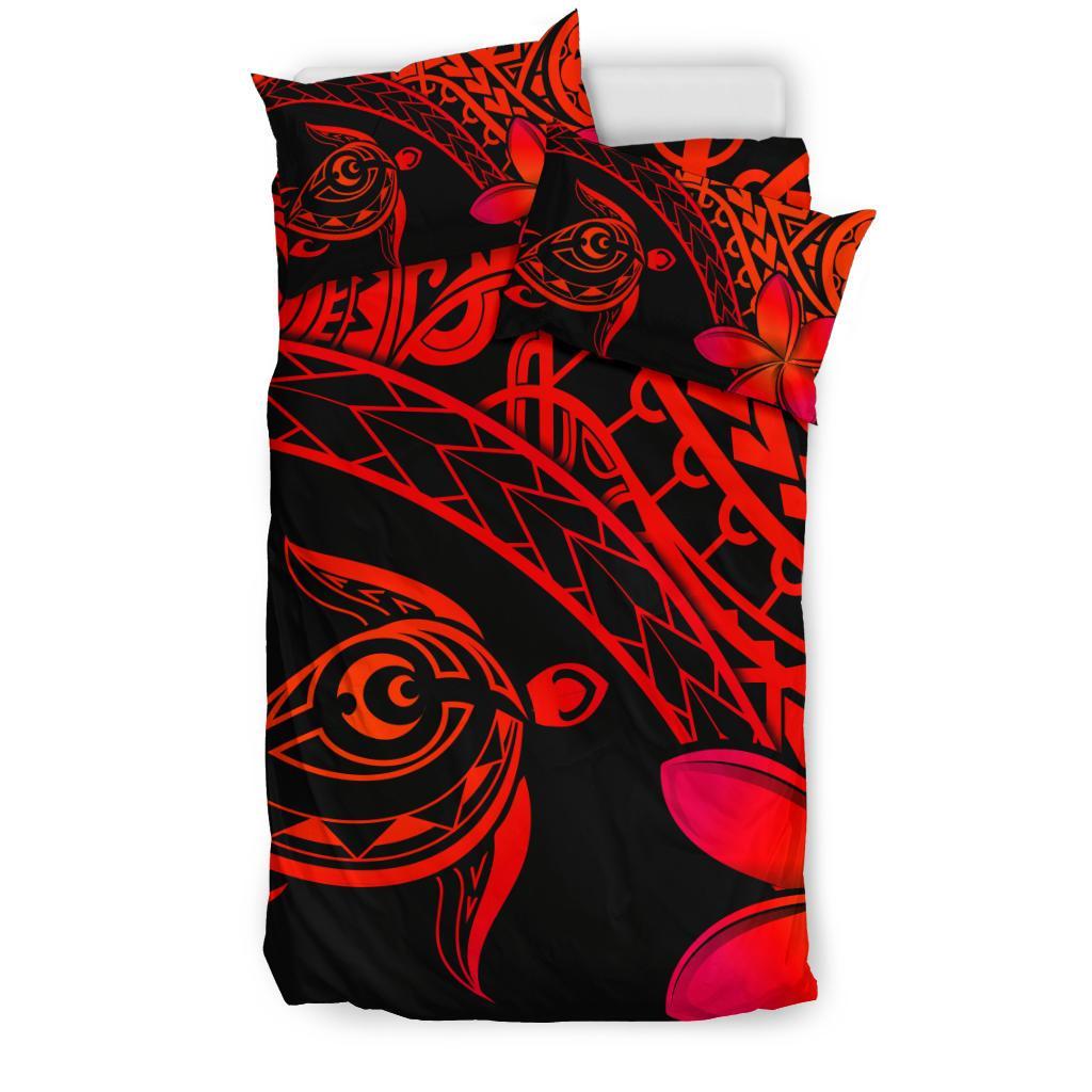 Tahiti Tribal Turtle Plumeria Bedding Set - Red - Vibe Hoodie Shop