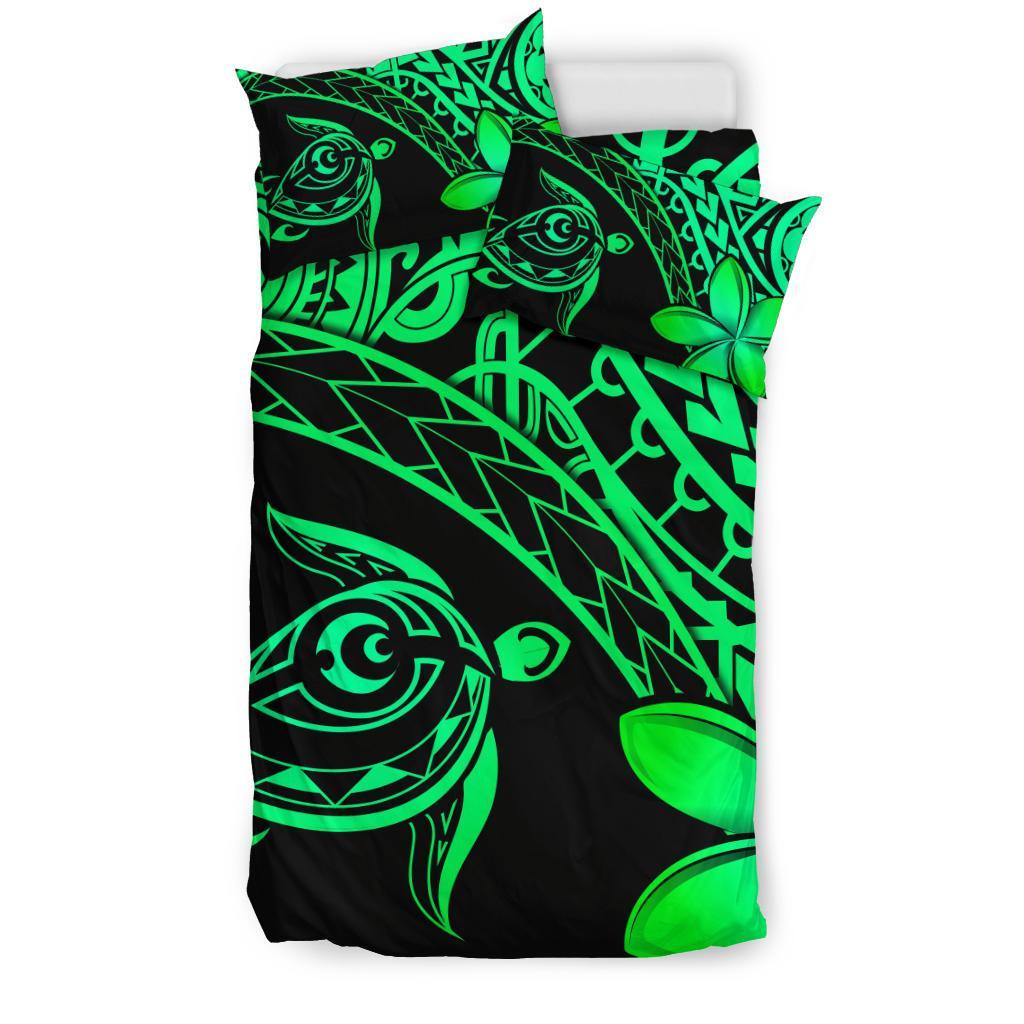 Tahiti Tribal Turtle Plumeria Bedding Set - Green - Vibe Hoodie Shop