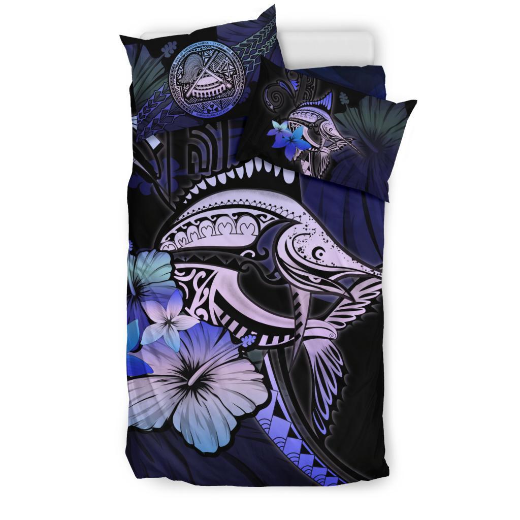 American Samoa Bedding Set - Purple Blue Marlin and Hibiscus - Vibe Hoodie Shop