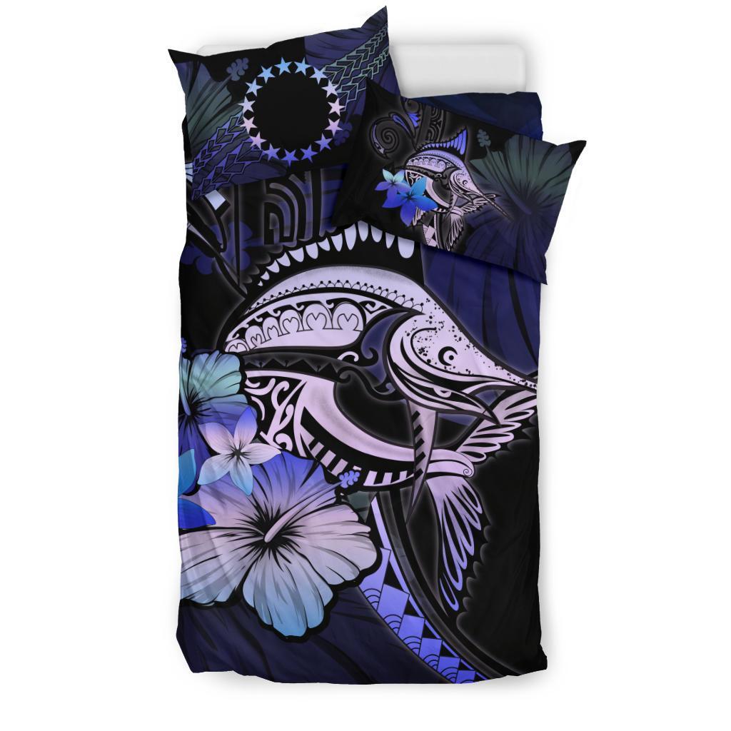 Cook Islands Bedding Set - Purple Blue Marlin and Hibiscus - Vibe Hoodie Shop