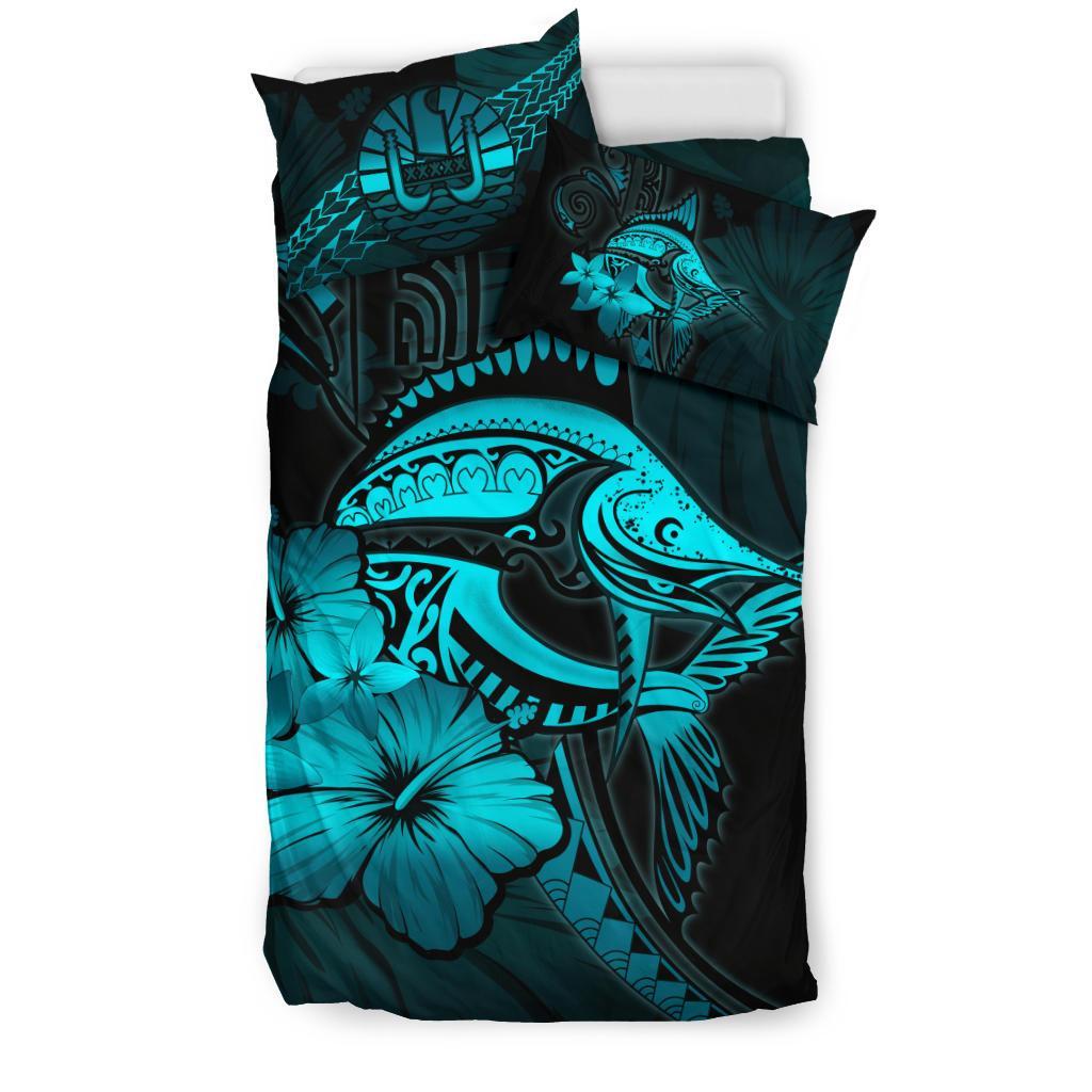 Tahiti Bedding Set - Turquoise Marlin and Hibiscus - Vibe Hoodie Shop