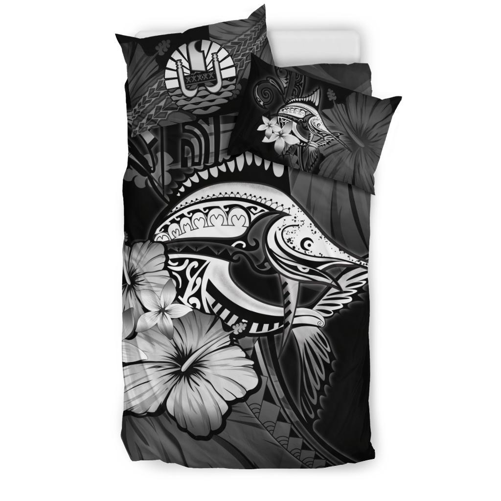 Tahiti Bedding Set - Gray Marlin and Hibiscus - Vibe Hoodie Shop