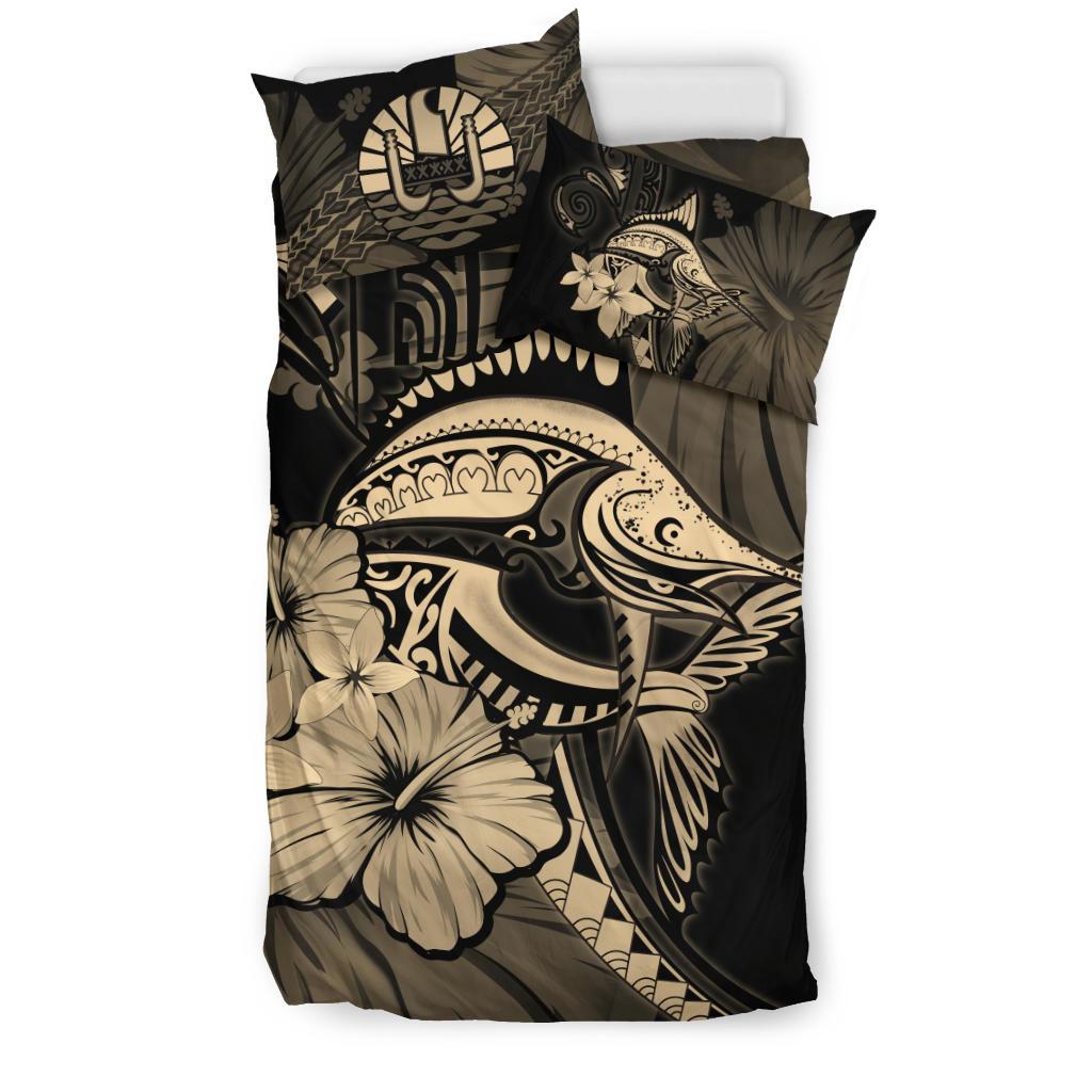 Tahiti Bedding Set - Gold Marlin and Hibiscus - Vibe Hoodie Shop