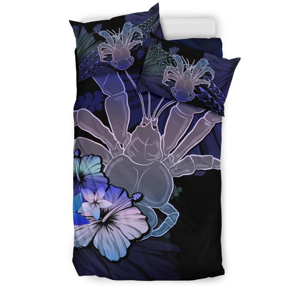 Niue Bedding Set - Purple Blue Coconut Crab And Hibiscus - Vibe Hoodie Shop