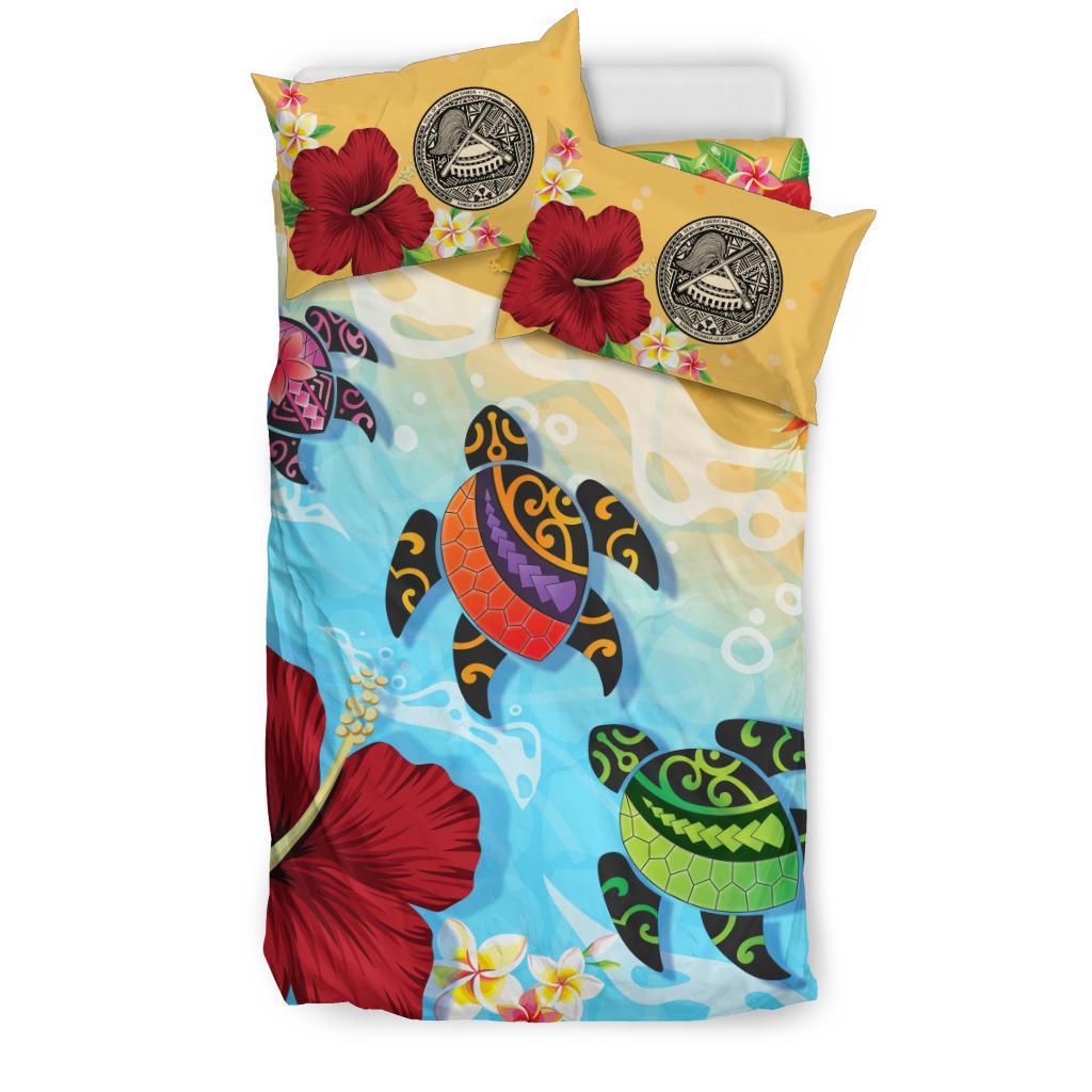 American Samoa Bedding Set - Turtle Polynesian Hibiscus - Vibe Hoodie Shop