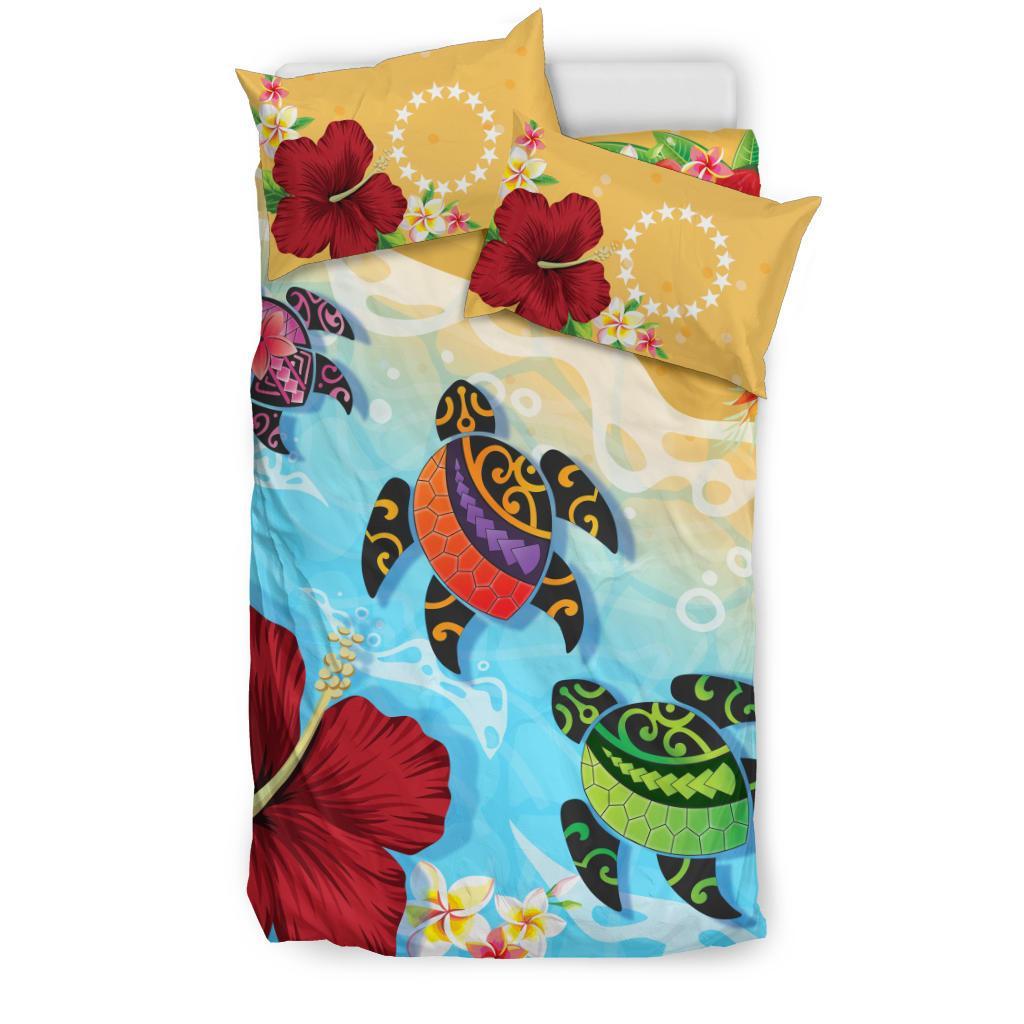 Cook Islands Bedding Set - Turtle Polynesian Hibiscus - Vibe Hoodie Shop