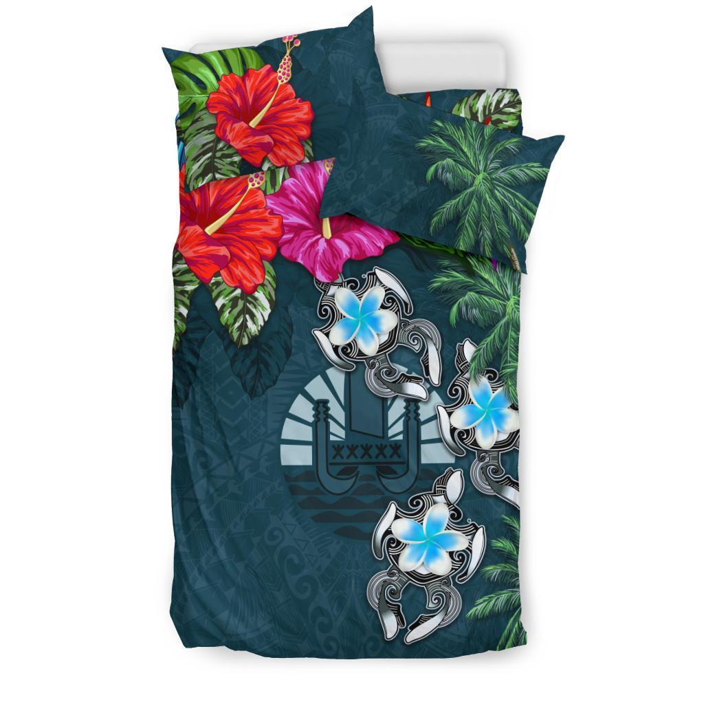 Tahiti Bedding Set - Hibiscus Turtle Tattoo Blue - Vibe Hoodie Shop