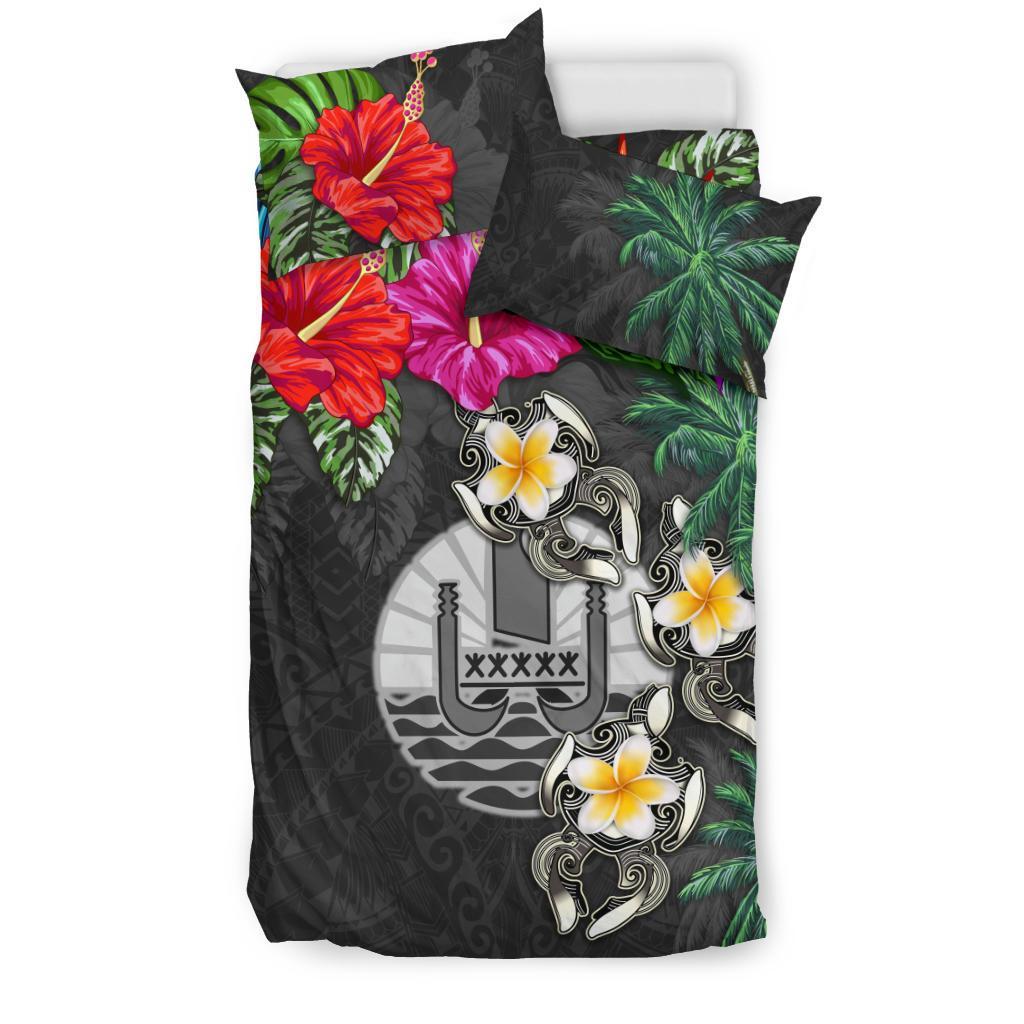 Tahiti Bedding Set - Hibiscus Turtle Tattoo Gray - Vibe Hoodie Shop