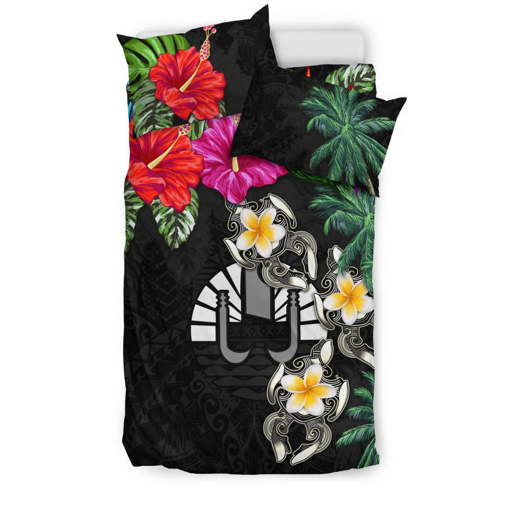 Tahiti Bedding Set - Hibiscus Turtle Tattoo Black - Vibe Hoodie Shop