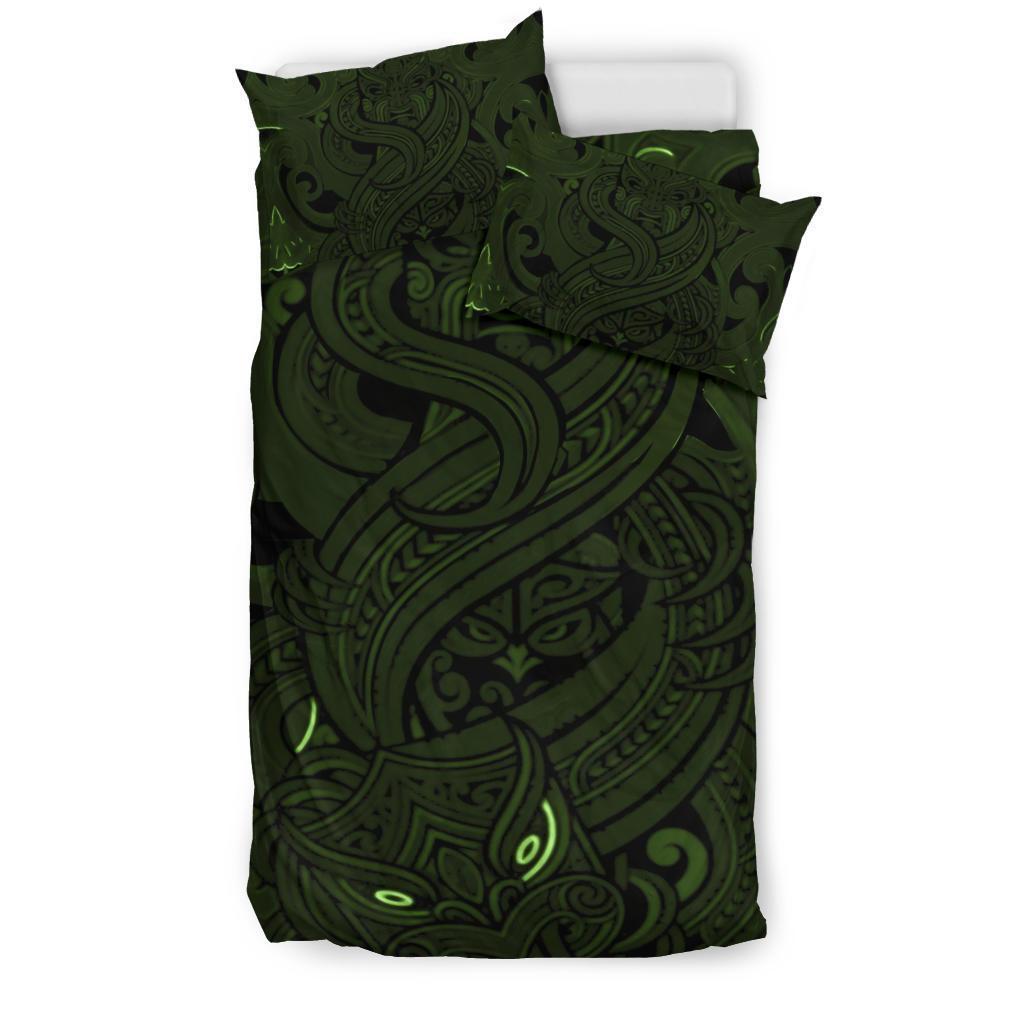 New Zealand Bedding Set, Maori Gods Tumatauenga (God Of War) - Green - Vibe Hoodie Shop