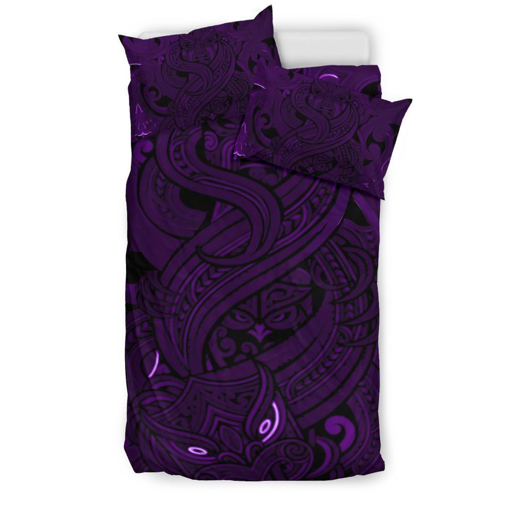 New Zealand Bedding Set, Maori Gods Tumatauenga (God Of War) - Purple - Vibe Hoodie Shop