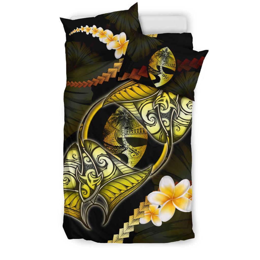 Guam Bedding Set Plumeria - Polynesian Manta Ray Yellow - Vibe Hoodie Shop