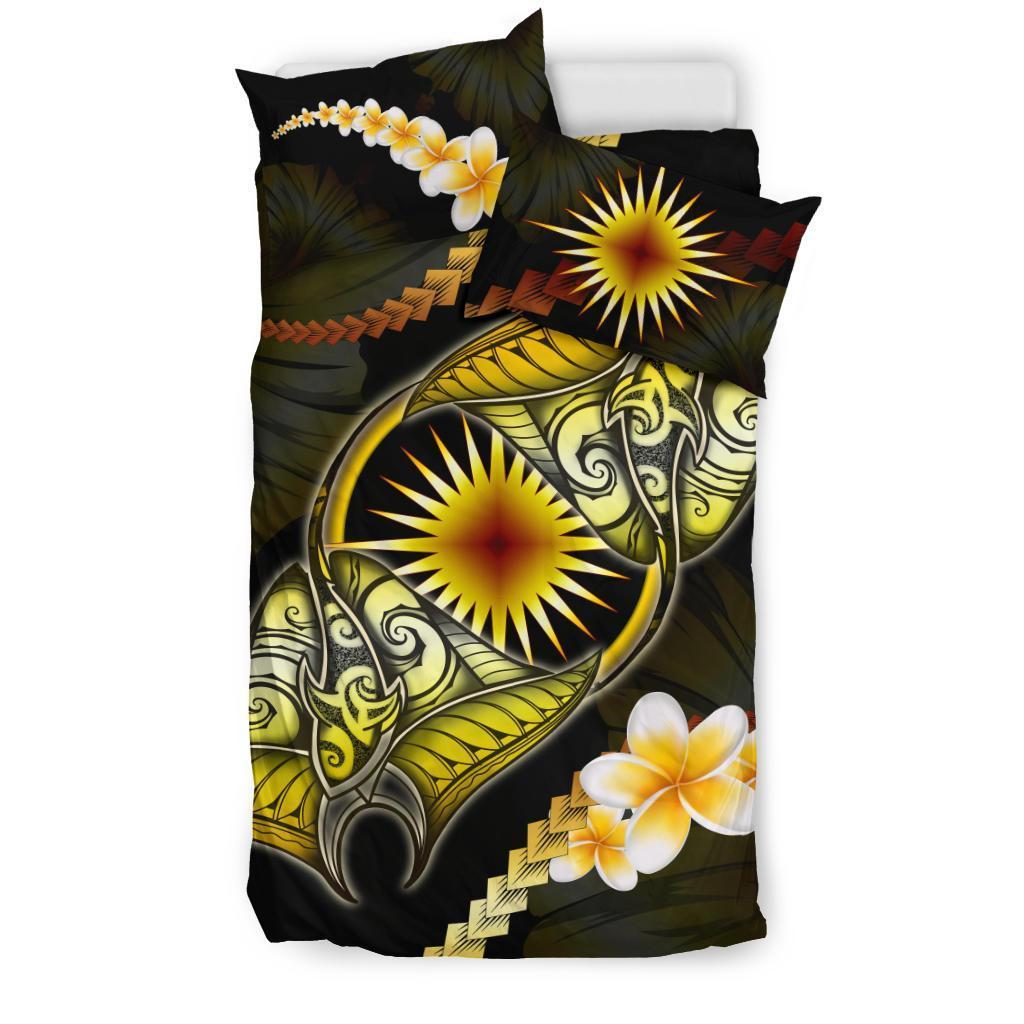 Marshall Islands Bedding Set Plumeria - Polynesian Manta Ray Yellow - Vibe Hoodie Shop