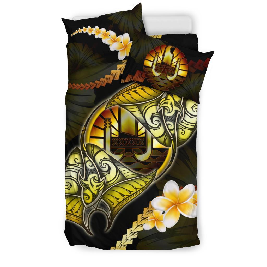 Tahiti Bedding Set Plumeria - Polynesian Manta Ray Yellow - Vibe Hoodie Shop