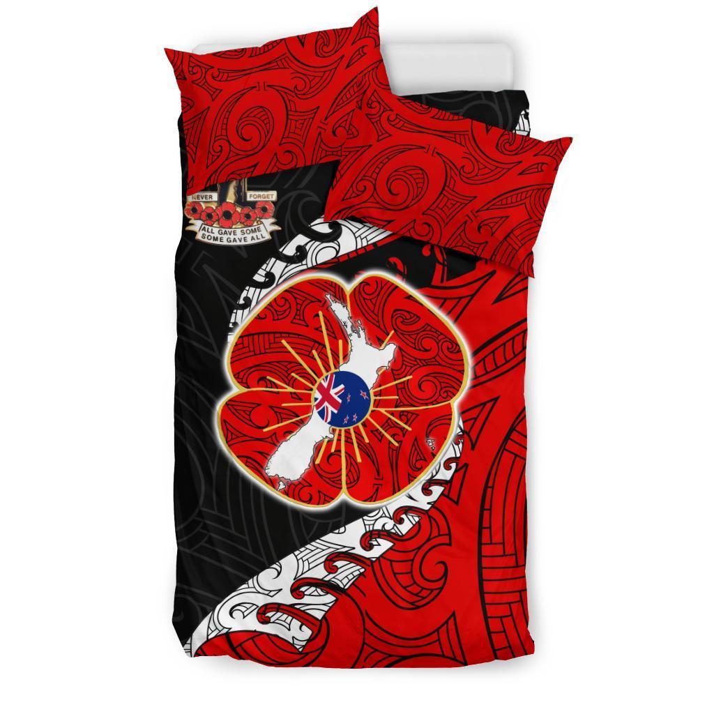 ANZAC New Zealand Bedding Set - Lest We Forget Poppy Map Silver Fern Nz - Vibe Hoodie Shop