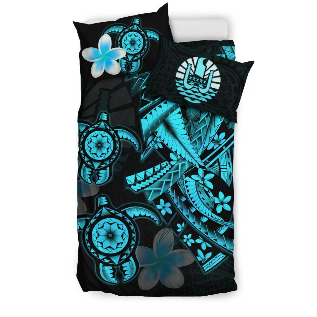 Tahiti Bedding Set - Polynesian Plumeria Turtle Tattoo - Vibe Hoodie Shop