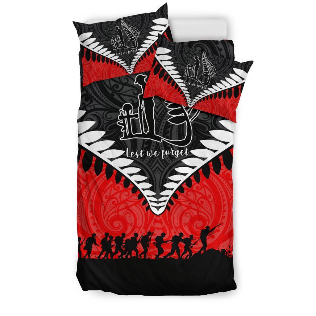 New Zealand ANZAC Bedding Set, Lest We Forget Silver Fern Duvet Cover And Pillow Case Red - Vibe Hoodie Shop