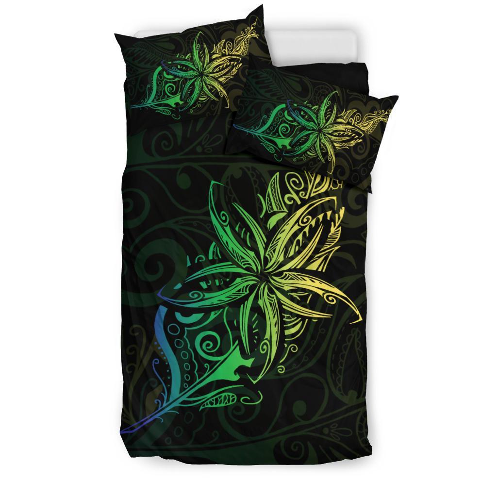 Light Silver Fern New Zealand Bedding Set, Frangipani Tattoo Duvet Covers - Green - Vibe Hoodie Shop