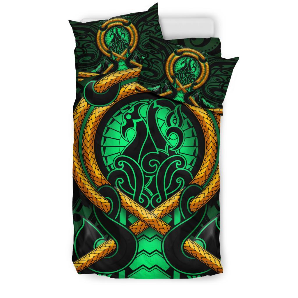 Maori New Zealand Bedding Set Manaia Green Duvet Cover And Pillow Case - Vibe Hoodie Shop