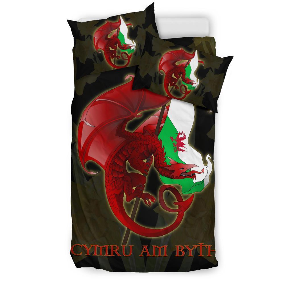 Welsh Bedding Set - Welsh Myth Dragon Red and Wales Flag Daffodil - Vibe Hoodie Shop