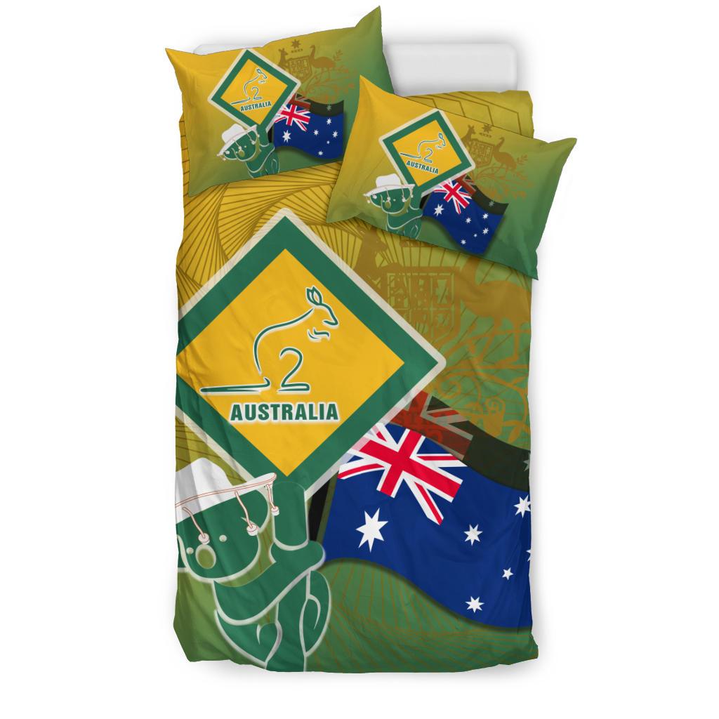 Bedding Sets - Aus Flag and Coat Of Arms Bedding Set Kangaroo and Koala Sign - Vibe Hoodie Shop