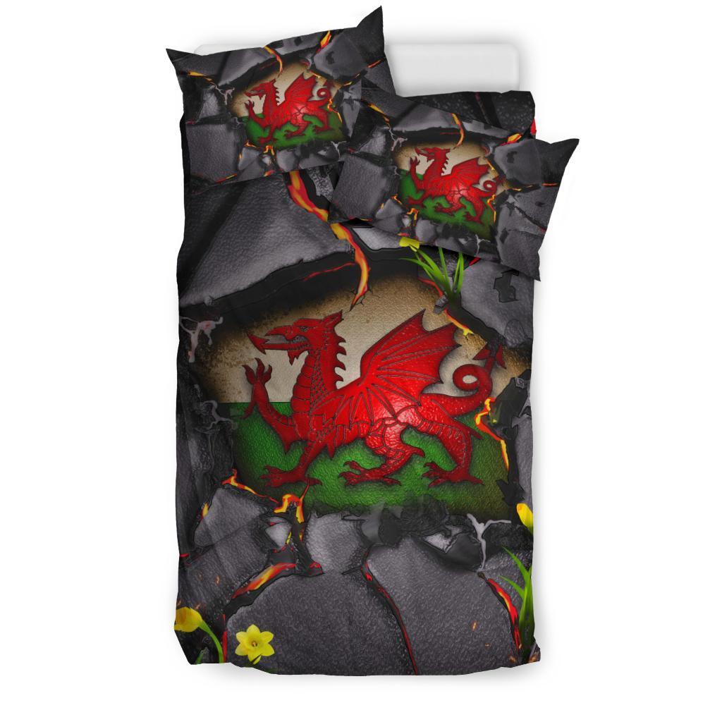 Wales Bedding Set - Welsh Dragon Daffodil Lava - Vibe Hoodie Shop