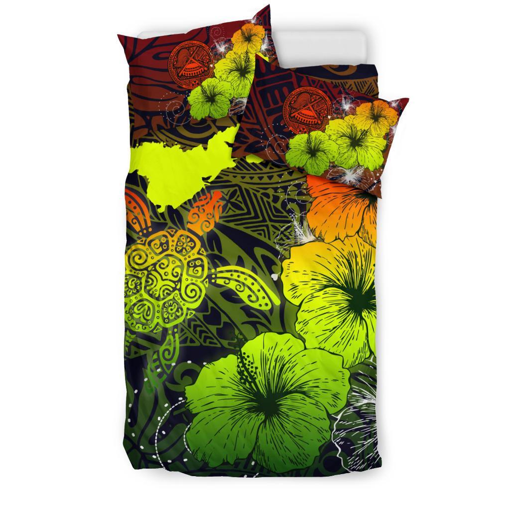 American Samoa Hibiscus Turtle Polynesian Bedding Set - Maps Style Reggae - Vibe Hoodie Shop