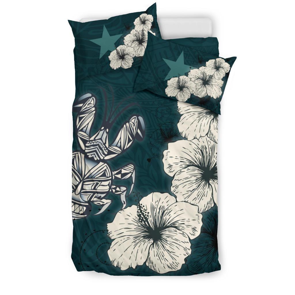 Niue Hibiscus Turtle Polynesian Bedding Set - Style Green - Vibe Hoodie Shop