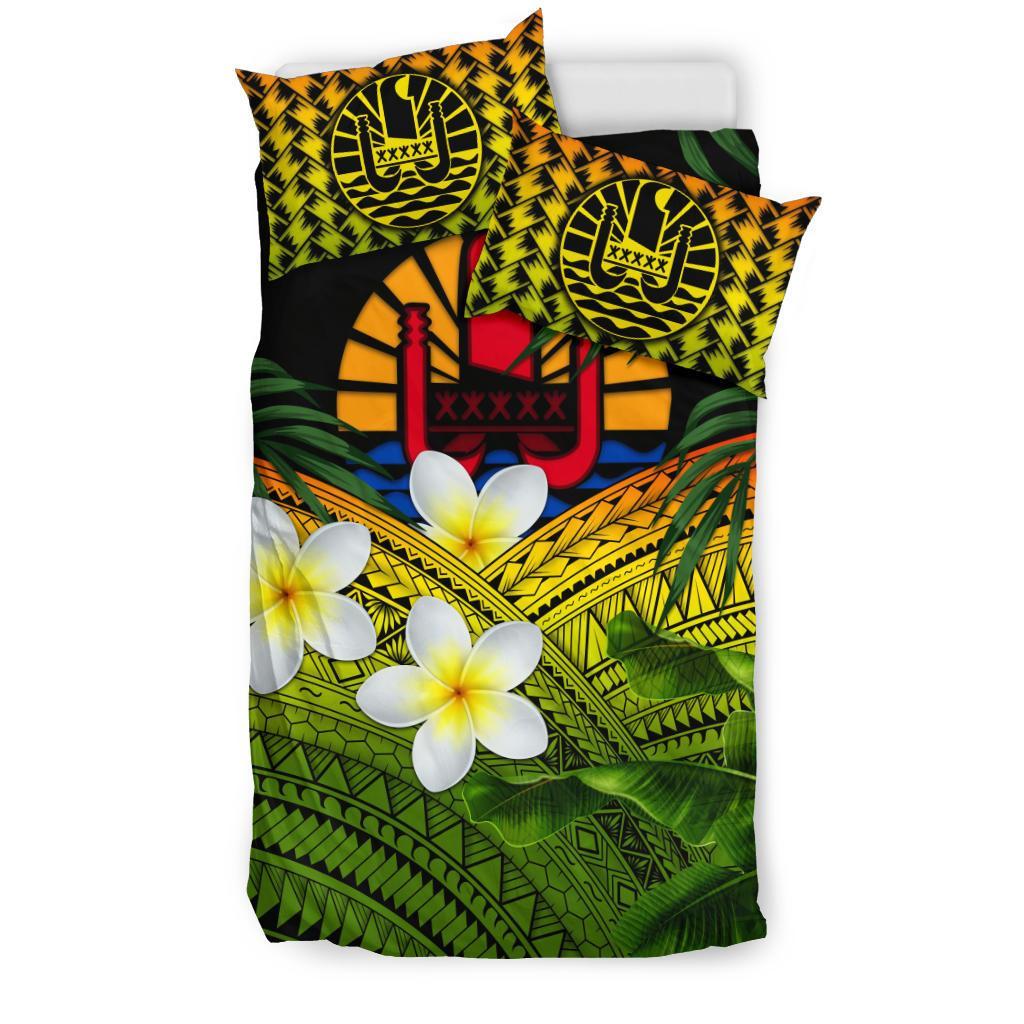 Tahiti Bedding Set, Polynesian Plumeria Banana Leaves Reggae - Vibe Hoodie Shop