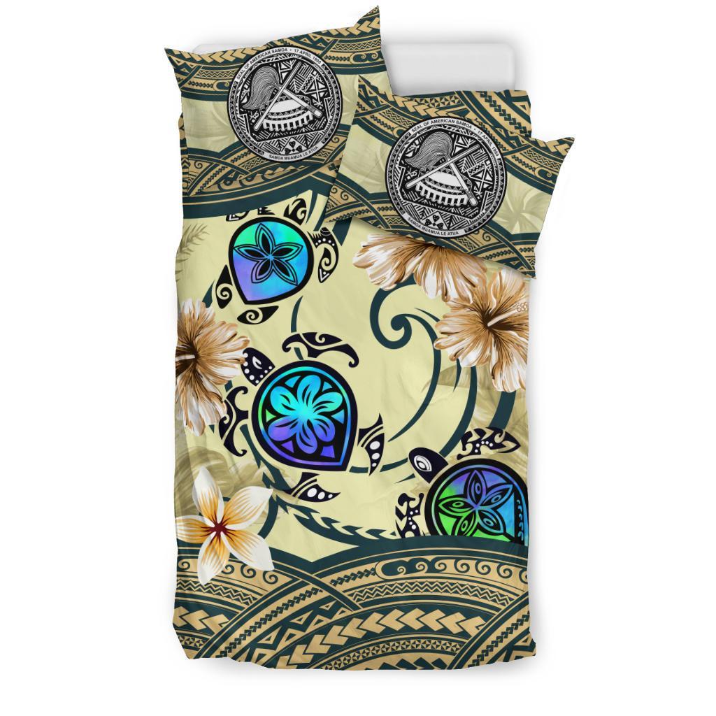 American Samoa Bedding Set - Polynesian Turtle Hibiscus Beige - Vibe Hoodie Shop