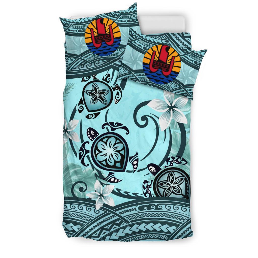 Tahiti Bedding Set - Polynesian Turtle Plumeria Blue - Vibe Hoodie Shop