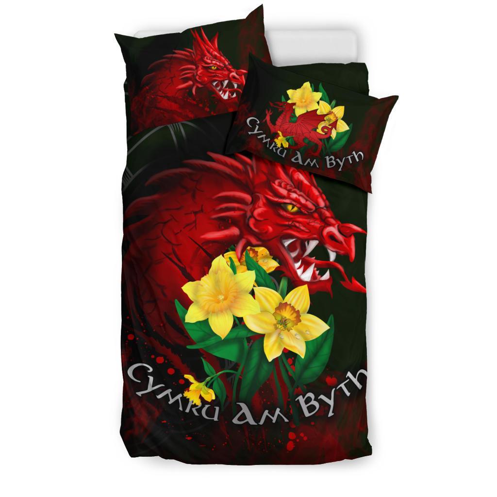 Wales Bedding Set, Cymru Am Byth Welsh Dragon Daffodil - Vibe Hoodie Shop