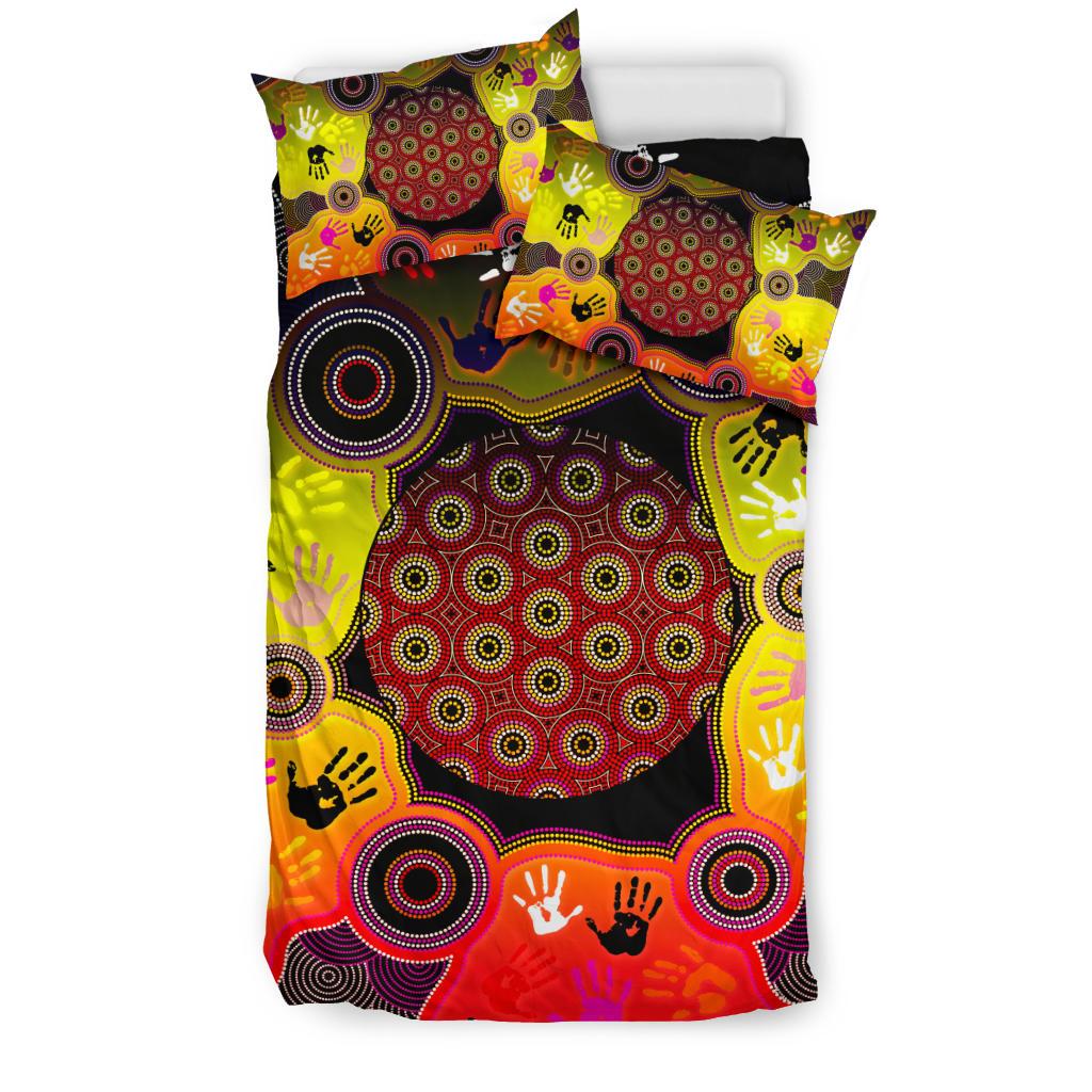 Aboriginal Bedding Set, Indigenous Circle Dot Painting Hand Art - Vibe Hoodie Shop