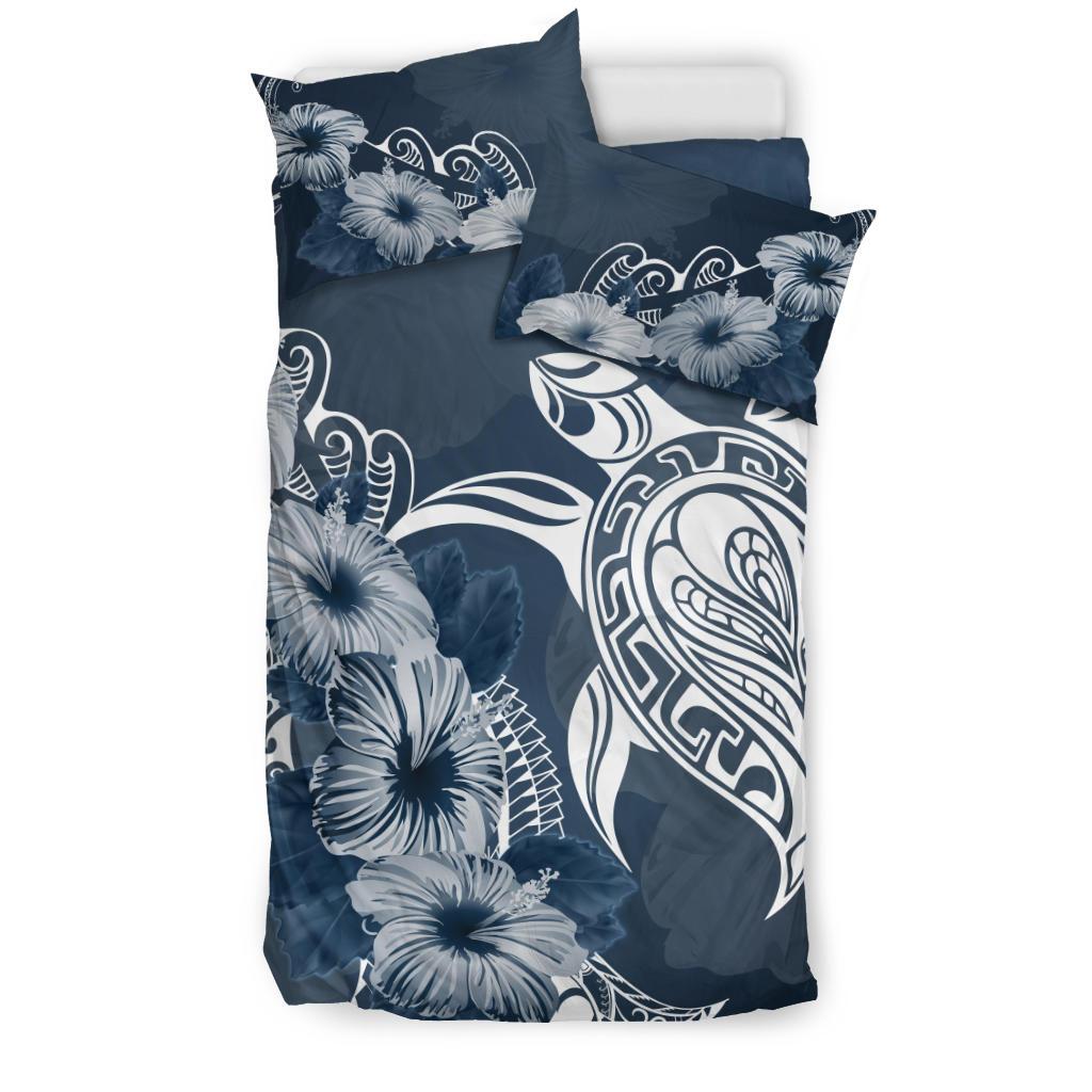 Turtle Bedding Set Polynesian And Hibiscus Duvet Cover - Vibe Hoodie Shop