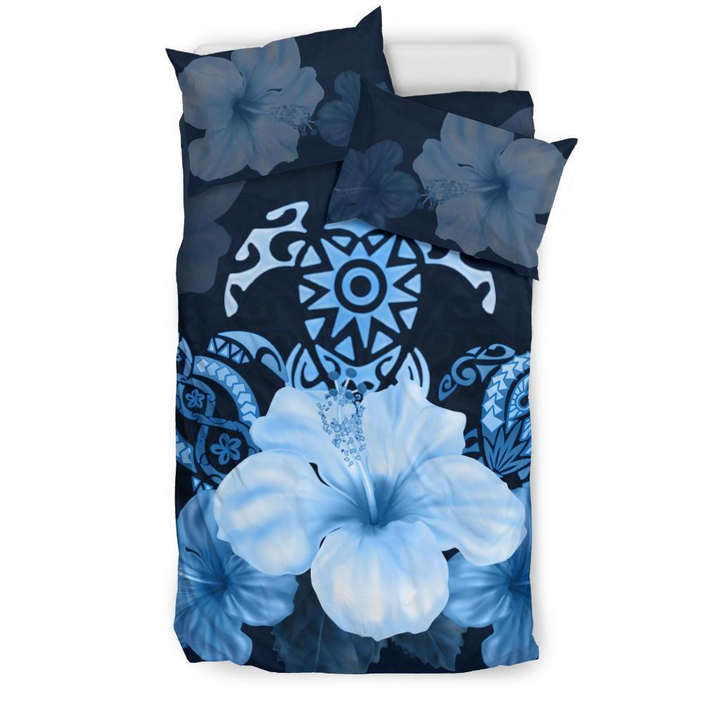 Turtle And Hibiscus Bedding Set - Blue Turtle Tribal - Vibe Hoodie Shop