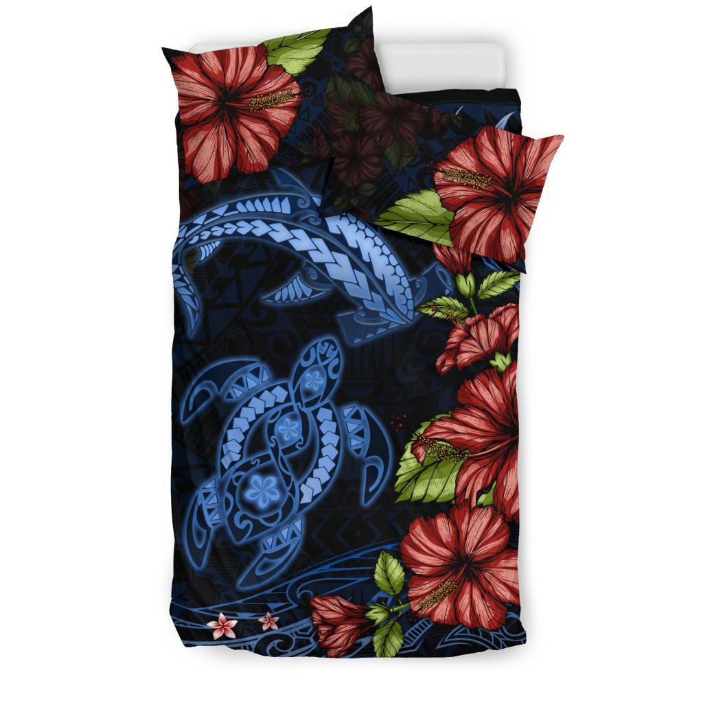 Turtle And Shark Bedding Set Hibiscus Polynesian - Vibe Hoodie Shop