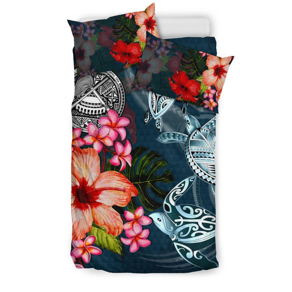 American Samoa Bedding Set - Polynesian Turtle Tropical Plumeria - Vibe Hoodie Shop