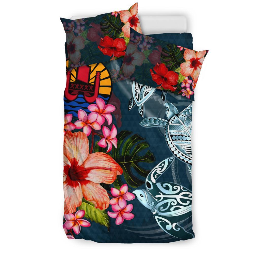 Tahiti Bedding Set - Polynesian Turtle Tropical Plumeria - Vibe Hoodie Shop