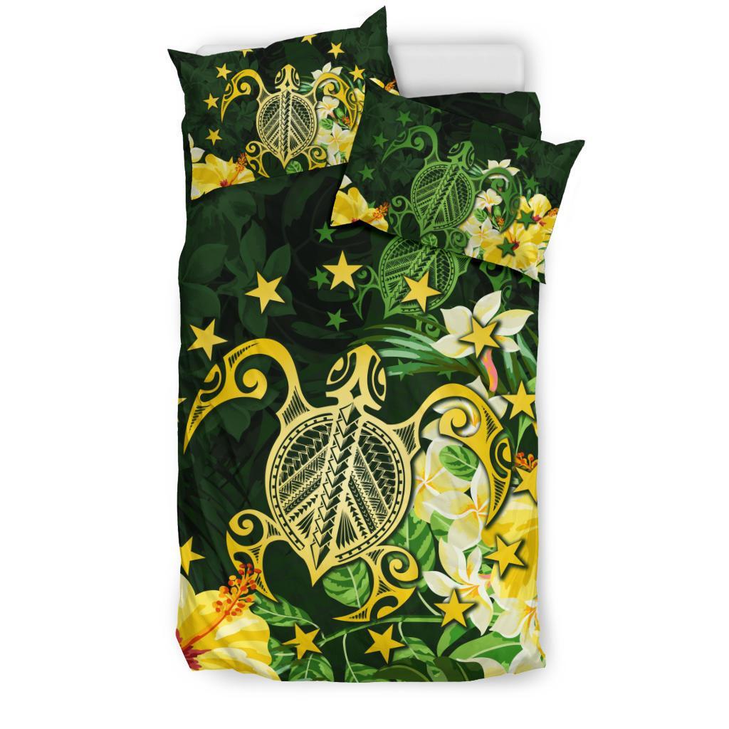 Cook Islands Polynesian Turtles Green Yellow Bedding Set - Vibe Hoodie Shop